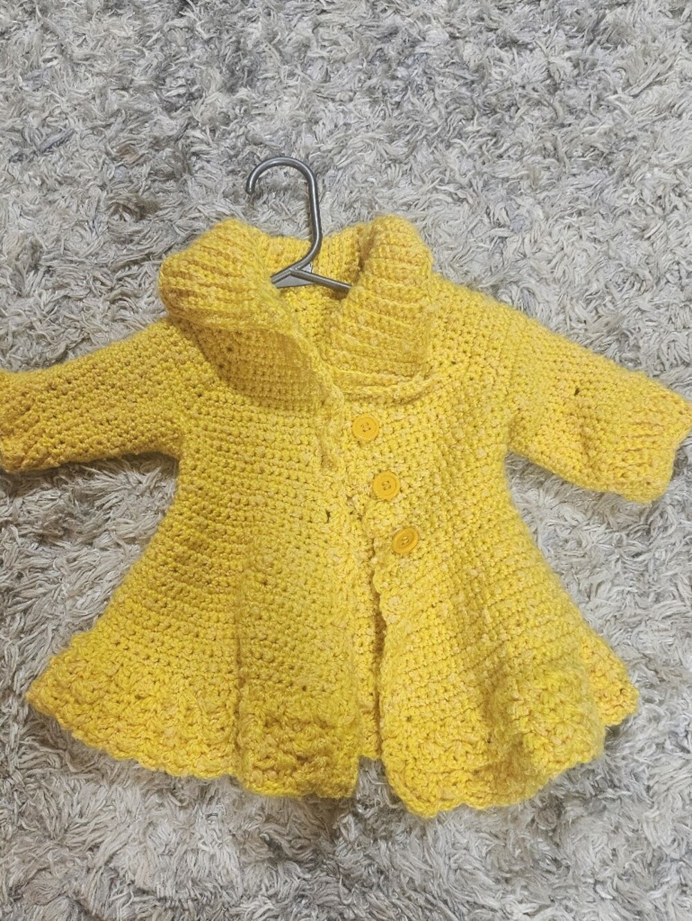 Cozy Hand-Crocheted Yellow Toddler Coat with Button Front